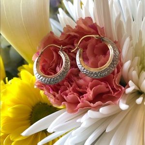 Stamped 14k Two Toned Gold Textured Hoop Earrings